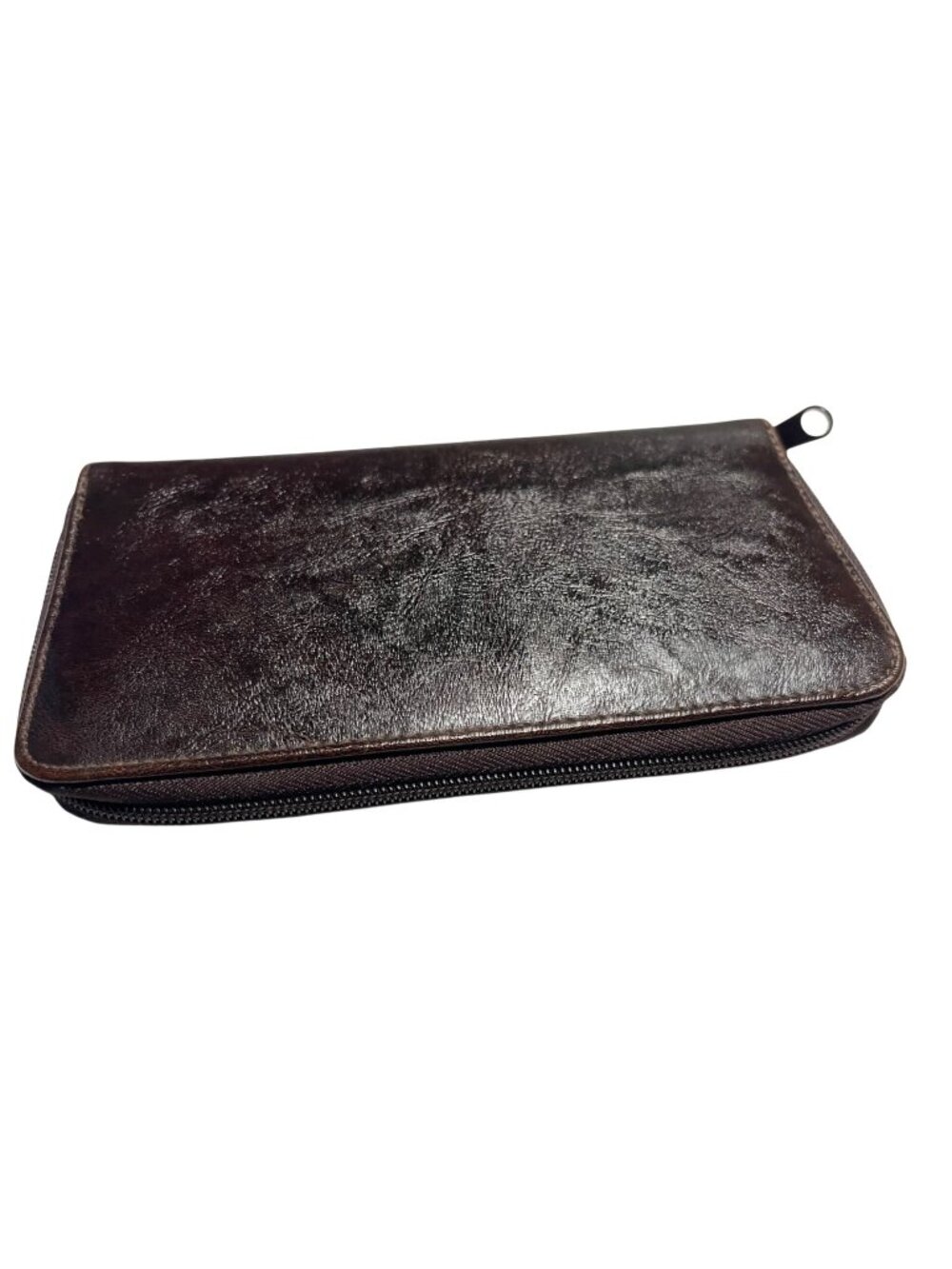 Dark Brown Faux Leather Zip Around Wallet For Women Compact Organizer
